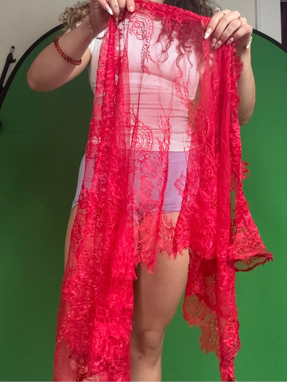 Red Lace Sheer Wrap Scarf - Women